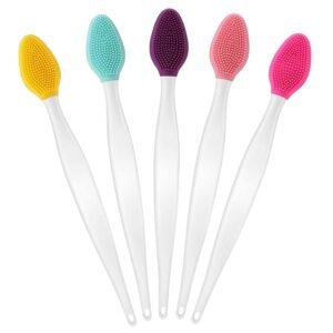5 Pcs Lip Scrub Brush Double-Sided Silicone Exfoliating Tool Mini Soft ​Lip Brush Cleaner for Men Women lightening dark lips Smoother Fuller Lip Appearance