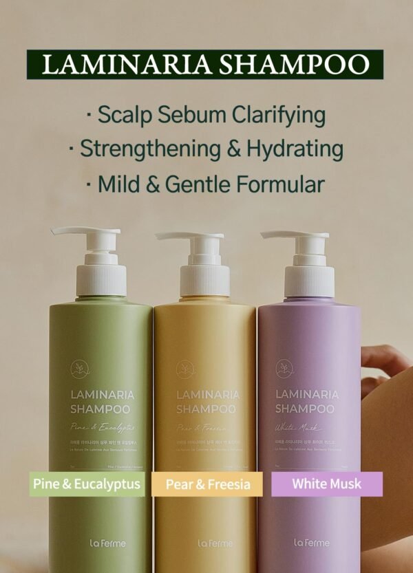 Laminaria Shampoo with Organic Ingredient, Korean Clarifying Shampoo, Hydrating for Dry Hair, Strengthening for Weak Hair, Sulfate & Paraben-Free, for Women & Men,16.9 FL. OZ, Pine Eucalyptus