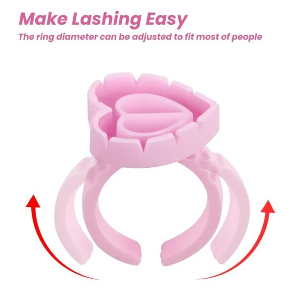 Glue Rings for Eyelash Extensions, Inartato Heart Glue Rings 200pcs Lash Fan Glue Cups Glue Holder Lashing Supplies (Pink Heart Shaped)