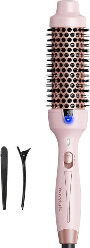 617T5lEeplL._AC_SL1500_.jpg Wavytalk Thermal Brush, Blowout Express 1.5 Inch Negative Ion Thermal Round Brush Creates Blowout Look Makes Hair Shinier & Smoother, Dual Voltage, Easy to Use (Pink)