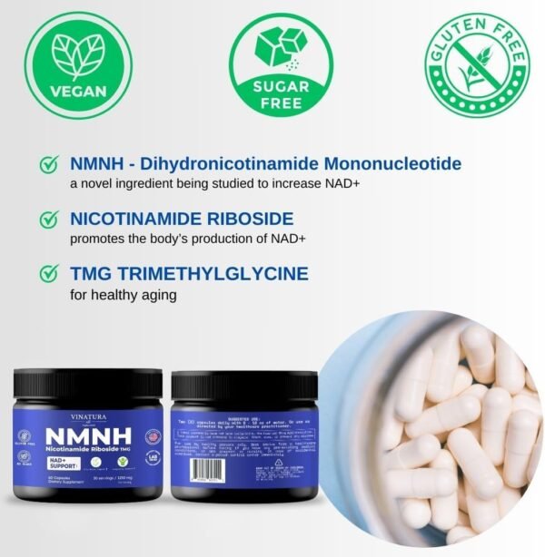 NMNH (NMN Supplement Alternative) Nicotinamide Riboside & TMG - NAD Supplement for Anti-Aging - 60 Capsules