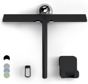 GÜTEWERK Shower Squeegee for Glass Doors, Silicone Window Squeegee, Bathroom and Glass Cleaning - Black - 11 Inch