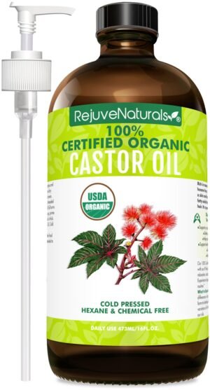 617ikDTHKEL._SL1500_.jpg RejuveNaturals Castor Oil (16oz Glass Bottle) USDA Certified Organic, 100% Pure, Cold Pressed, Hexane Free. Boost Hair Growth for Thicker, Fuller Hair, Lashes & Eyebrows.