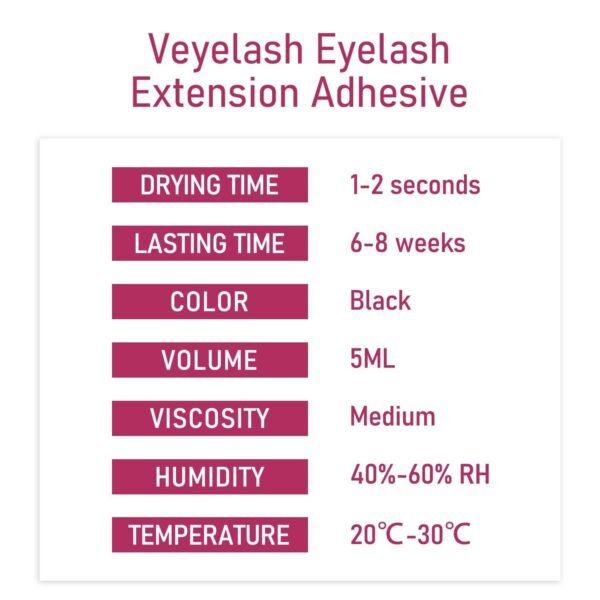 VEYES INC Lash Glue 5 ML 1-2 Sec Drying Time 8 Weeks Bonding Eyelash Extension Glue Black Adhesive for Professional Use Only