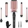 618cThqFNSL._AC_SL1500_.jpg Curling Wand Set, Curling Iron Interchangeable 3 Barrel Wand Curler with Ceramic Tourmaline Professional 5 in 1 Wand Curling Iron,for Women with Curler and Waver