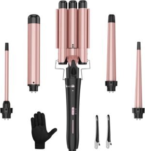 618cThqFNSL._AC_SL1500_.jpg Curling Wand Set, Curling Iron Interchangeable 3 Barrel Wand Curler with Ceramic Tourmaline Professional 5 in 1 Wand Curling Iron,for Women with Curler and Waver