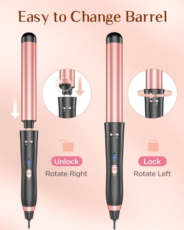 618qRTL6D0L._SL1500_.jpg 5 in 1 Wand Curling Iron-Kinked Curling Wand Set with Flat Iron Hair Straightener, 3 Barrels Hair Crimper, 3 Ceramic Curling Irons (0.35"-1.25"), 2 Temps Fast Heat Hair Waver Curler with Glove & Clip