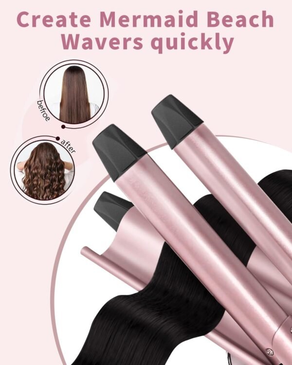 6 in 1 Curling Iron, Curling Wand Set with 3 Barrel Curling Iron and 5 Interchangeable Ceramic Curling Wand (0.35"-1.25”), Instant Heat Up 2 Temp Wand Curler, Include Heat Protective Glove & 2 Clips
