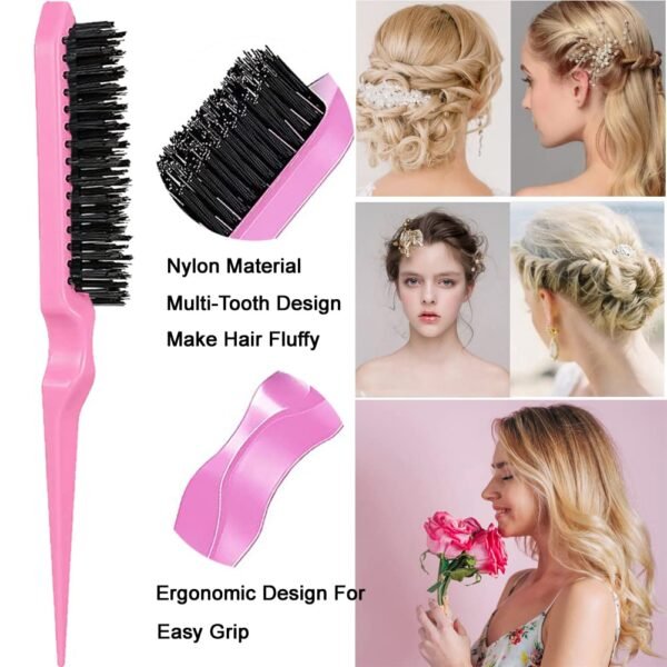 619UOIhuQEL._SL1001_.jpg Hair Styling Tool Set: Combs, Triple Teasing Brush, Edge Brush, Rat Tail Combs, Braid Loop with Clips for Women, Girls, Kids and Stylists