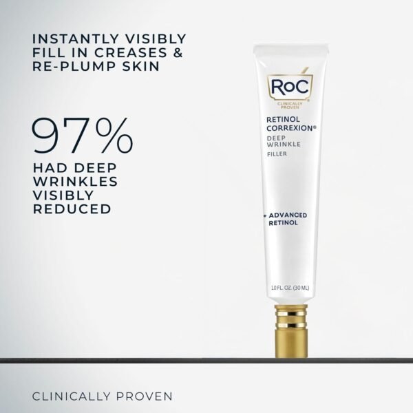 619Xi7jvguL._SL1500_.jpg RoC Retinol Correxion Deep Wrinkle Facial Filler with Hyaluronic Acid & Retinol, Skin Care for Women and Men, 1 Fl Oz (Packaging May Vary)