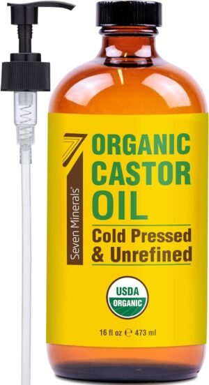 619hKgzuCYL._SL1500_.jpg Seven Minerals New 16 fl oz Glass Bottle Castor Oil Organic Cold Pressed Unrefined Glass Bottle Pack - 100% Pure USDA Certified Organic Hexane Free