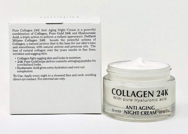 619nsSW9KIL._SL1049_.jpg Delfanti-Milano • COLLAGEN 24K • Anti-Aging Night Cream • Face and Neck Moisturizer with pure Hyaluronic Acid • Made in Italy