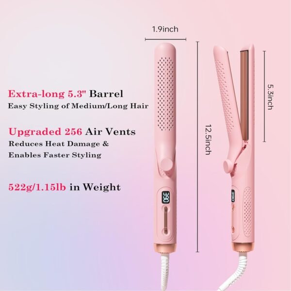 619qDTFvq1L._AC_SL1500_.jpg Hair Straightener and Curler 2-in-1, 360° Airflow Styler Curling Iron, 1.25 Inch Curling Wand, 20 Million Negative Ion Hair Care, 5 Temps & Auto Off, Dual Voltage (Pink)
