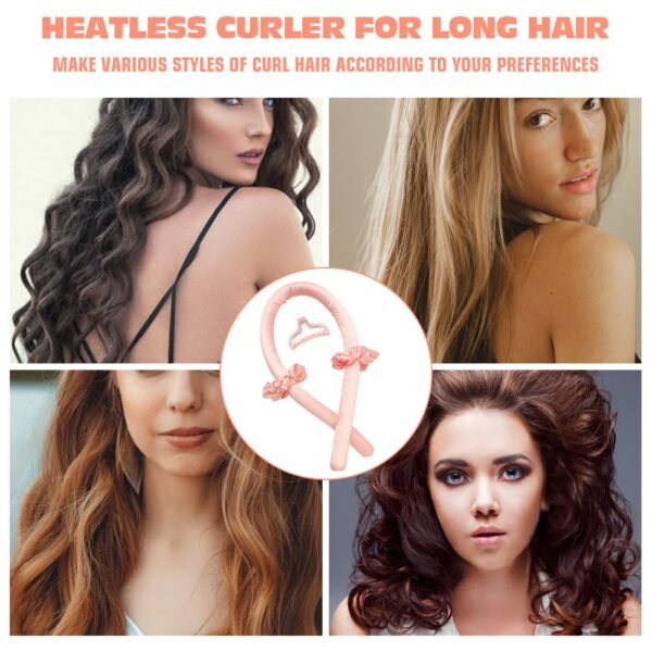 61Aomlz968L._SL1001_.jpg Heatless Curling Rod Headband No Heat Silk Ribbon Curling Rod Hair Roller Curls with Hair Claw Clip Lazy Natural Soft Wave DIY Hair Rollers Styling Tool for Sleep in Overnight (Pink)
