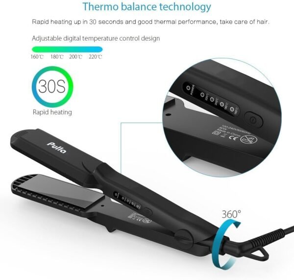 61B-4Vf9oPL._AC_SL1000_.jpg Pulla Hair Straightener and Crimper - 4 in 1 Tourmaline Ceramic Flat and Curling Iron for Hair Styling with Adjustable Temperature - Salon High Heat 320°F - 430°F for All Hair Types