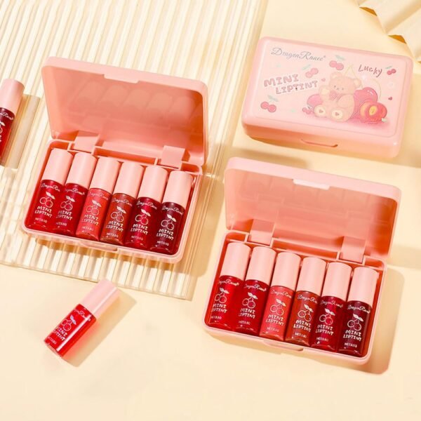 6 Colors Lip Tint Stain Korean Lip Gloss Set, Plumping Lip Tint Mini Liquid Lipstick, Multi-Use Cheek and Lips, Long lasting Waterproof, Non-Stick Cup, Tinted Lip Makeup