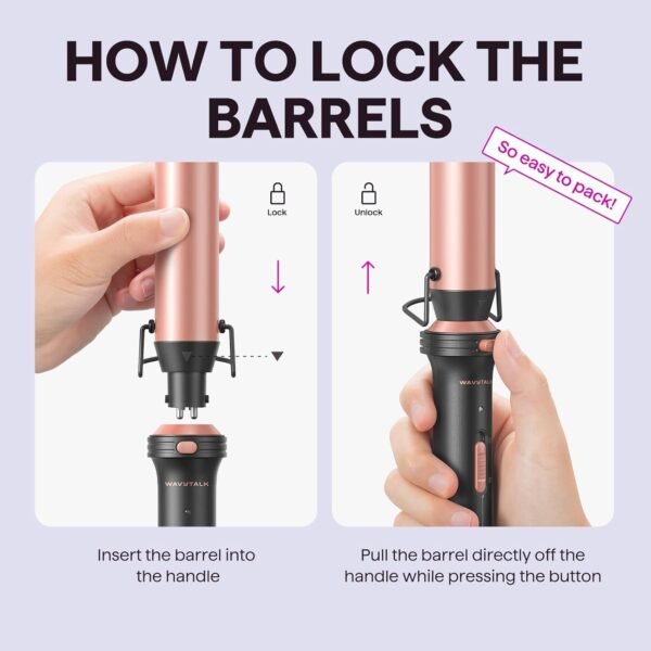 61BJXsB2FzL._AC_SL1500_.jpg Wavytalk 5 in 1 Curling Wand Set, Dual Voltage Curling Iron Set with 5 Interchangeable Barrels Included A Thermal Brush, A Hair Crimper and 3 Ceramic Curling Wands(0.5"-1.25"), Rose Pink