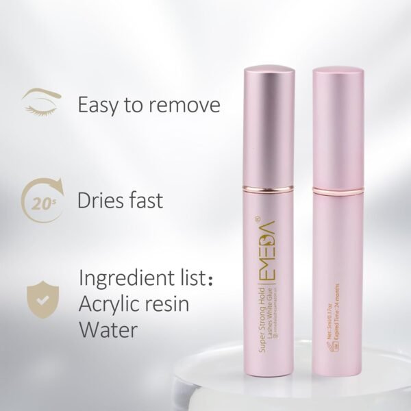 EMEDA False Eyelash Glue Super Strong Hold 24H Clear Glue Strong Hold Water Proof Formula No Irritation Latex Free Long Lasing Quick Dry Pegamento De Pestaas White Strip Eyelash Adhesive 5ml 0.17oz