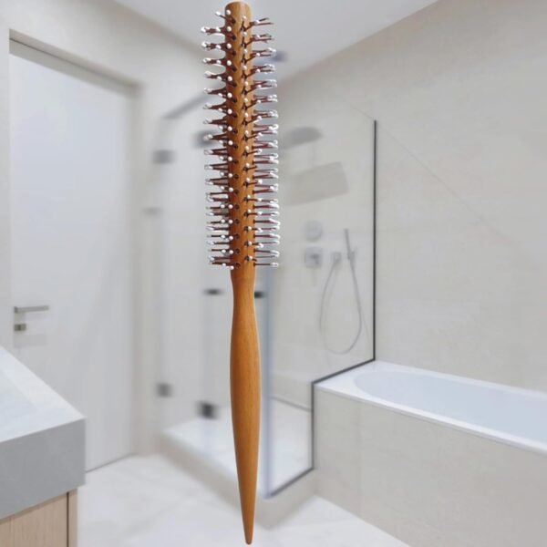 61Bx0gmQUIL._SL1500_.jpg Small Round Brush, Wooden Handle White Bristles - 1.3inch Mini Round Hair Brush for Short Hair & Bangs, Non-Slip Grip, Blow Drying Styling Tool for All Hair Type, is Used for Men, Women
