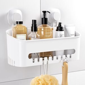 Budget & Good Shower Caddy Suction Cup No-Drilling Removable Bathroom Organizer Storage Heavy Duty Shelf Basket for Bath Shampoo Conditioner - White