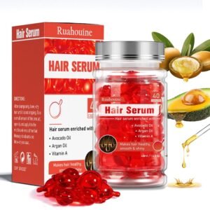 Hair Styling Serum Oil for Frizzy & Dry Hair, Hair Treatment Serum - no Rinse with Argan Macadamia & Avocado Oils - Vitamins A, E, Pro B5 - Conditioner for Women & Men 40 Capsules