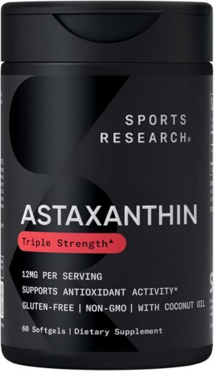 61CNsnlfliL._AC_SL1500_.jpg Sports Research Triple Strength Astaxanthin 12mg with Organic Coconut Oil - Antioxidant Supplement, Non-GMO Verified & Gluten Free - 60 Softgels