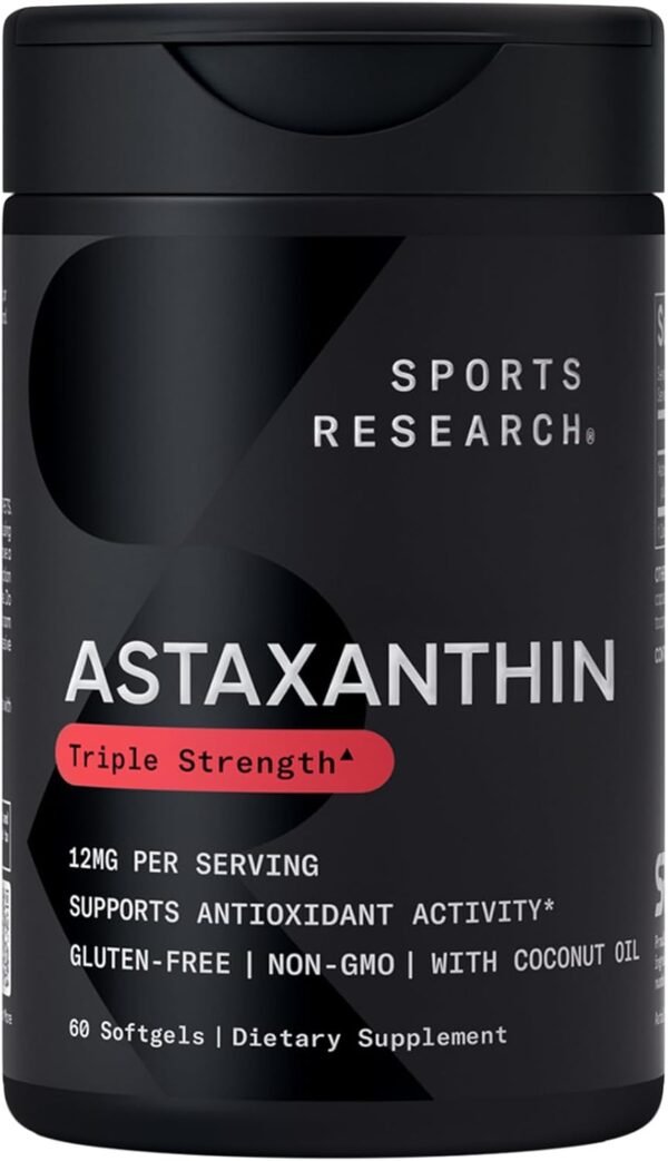 61CNsnlfliL._AC_SL1500_.jpg Sports Research Triple Strength Astaxanthin 12mg with Organic Coconut Oil - Antioxidant Supplement, Non-GMO Verified & Gluten Free - 60 Softgels