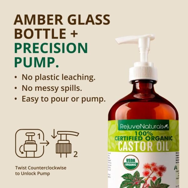 61CpEFKK-FL._SL1000_.jpg RejuveNaturals Castor Oil (16oz Glass Bottle) USDA Certified Organic, 100% Pure, Cold Pressed, Hexane Free. Boost Hair Growth for Thicker, Fuller Hair, Lashes & Eyebrows.