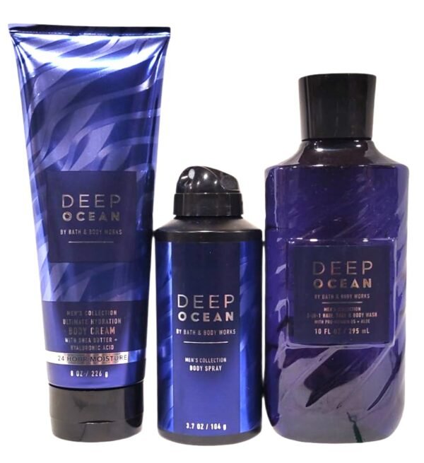 Bath and Body Deep Ocean Gift Set for Men - Body Cream - 3 in 1 Hair, Face and Body Wash and Body Spray with Rosebud Ranch Goat Milk Soap Sample - Great for Fathers Day, and Grad Gifts!