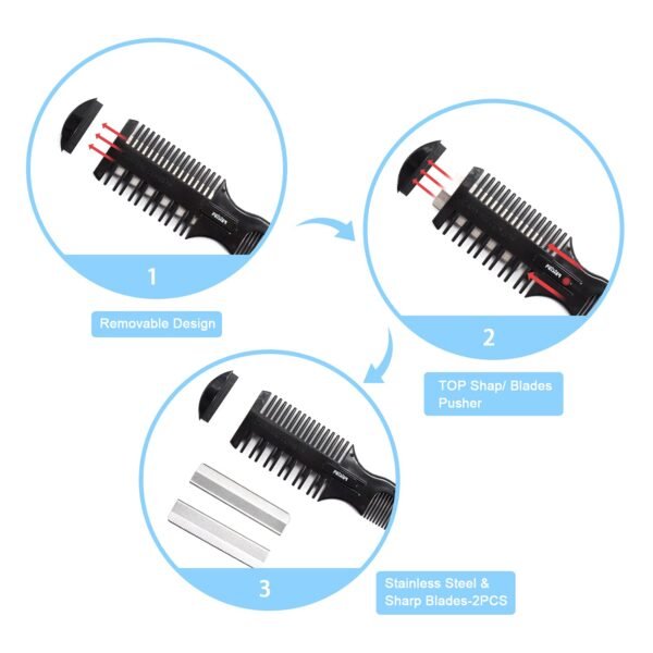 61DREh6kpJL._SL1500_.jpg Hair Cutting Comb - Double Edge Razor for Thin and Thick Hair Trimming and Styling with 5 PCS Spare Blades