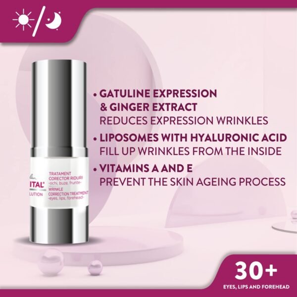 GEROVITAL EVOLUTION Anti-Wrinkle Serum for Eyes, Lips and Forehead Area with Hyaluronic Acid, Vitamin A and E, Reduces Deep Wrinkles, Improves Skin Elasticity, ‎15 ml