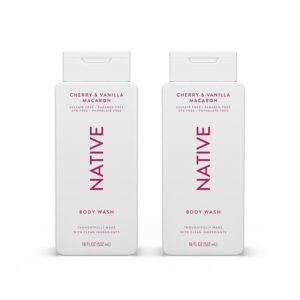 Native Body Wash Contains Naturally Derived Ingredients | For Women & Men, Sulfate, Paraben, & Dye Free Leaving Skin Soft and Hydrating | Cherry & Vanilla Macaron 18 oz - 2 Pk
