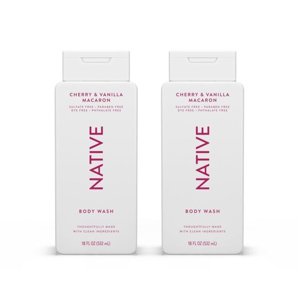 Native Body Wash Contains Naturally Derived Ingredients | For Women & Men, Sulfate, Paraben, & Dye Free Leaving Skin Soft and Hydrating | Cherry & Vanilla Macaron 18 oz - 2 Pk