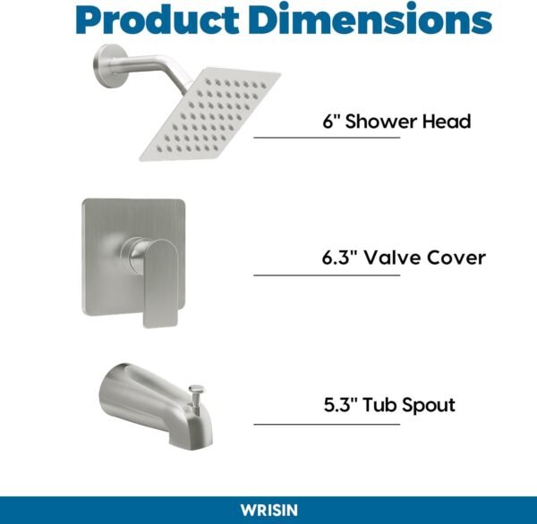 WRISIN Tub Shower Faucet Set, Brushed Nickel Shower Valve Kit with 6 Inch Showerhead, Bathtub Faucet Set