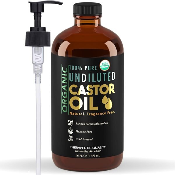 61EKiMn3GL._SL1340_.jpg BALM OF GILEAD Organic Castor Oil for Skin Hydration - Therapeutic Cold Pressed, USDA Certified 100% Pure, Glass Bottle - 16 oz Unrefined, Hexane Free, Castor Oil for Hair & Eyelashes Growth