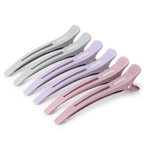 61FUBoBcCYL._SL1500_.jpg AIMIKE Hair Sectioning Clips with Silicone Band - 6pcs No Crease Duck Billed Clips for Styling, Cutting, and Rollers in Morandi Color