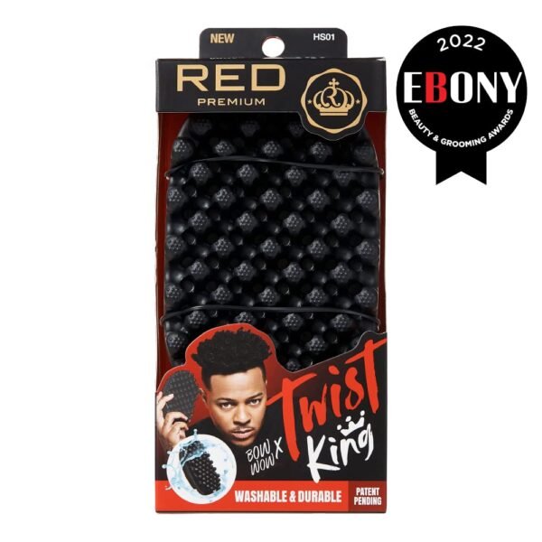 RED by Kiss Bow Wow X Twist King -Premium Luxury Twist Styler Brush with 3PCS Plastic Styling Piks, Durable Washable Afro Curl Sponge Racket for Barbers and Daily Use, Ideal for Curly, Coiled, 4C Hair