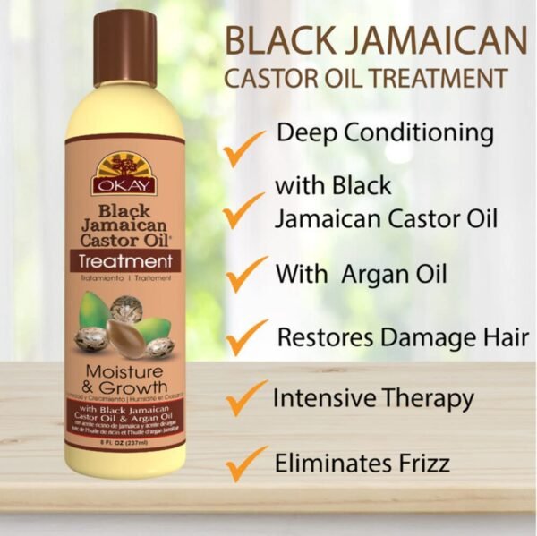 OKAY | Black Jamaican Castor Oil | Treatment for All Hair Types/Textures | Repair, Moisturize, Grow Healthy Hair | With Argan Oil & Shea Butter | Free Of Parabens, Silicones, Sulfates | 8 Oz
