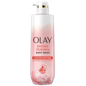 Olay Body Wash for Women, Intensely Hydrating, Pro-Hyaluronic Acid Serum Complex, Renews Moisture, Vitamin B3 Lameller Technology, For All Skin Types, Watermelon Summer Fizz Scent, 20 fl oz