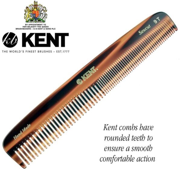 61GCpItu13L._SL1000_.jpg Kent 9T Double Tooth Dressing Table Comb, Tortoise Fine and Wide Tooth Coarse/Fine Dresser Comb for Hair, Beard, Mustache Styling, Grooming - For Men, Women, and Kids, Made in England