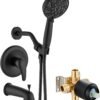 gotonovo Bathroom Shower Head Kit High Pressure Combo System Shower Faucet 6 Modes ABS Handheld Spray Shower Trim Kit Valve Included Shower Head and Handle Set Matte Black
