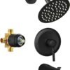 Tub Shower Faucet Set Valve Included with 6-Inch Rain Shower Head and Tub Spout Single-Handle Tub and Shower Trim Kit Matte Black