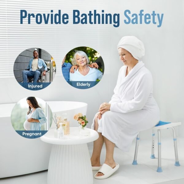 OasisSpace Shower Chair, Adjustable Bath Stool Chair for Inside Shower - Tool Free Anti-Slip Bench Bathtub Stool Seat with Durable Aluminum Legs for Elderly, Senior, Handicap & Disabled