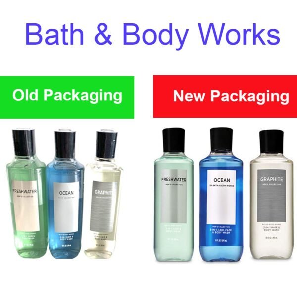 Bath and Body Works 3 Pack 2-in-1 Hair + Body Wash Freshwater, Graphite and Ocean. 10 Oz.