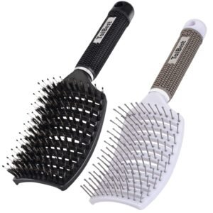 61H95DqKZRL._SL1000_.jpg Boar Bristle Hair Brush Set - Dry/Wet Hair Brushes Detangler for Fine, Thick, Curly Hair - Curved and Vented Hair Brush for Women, Men or Kids