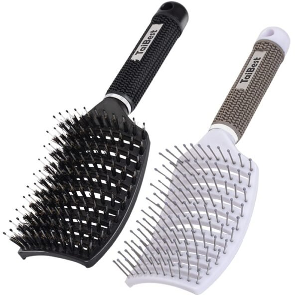 61H95DqKZRL._SL1000_.jpg Boar Bristle Hair Brush Set - Dry/Wet Hair Brushes Detangler for Fine, Thick, Curly Hair - Curved and Vented Hair Brush for Women, Men or Kids