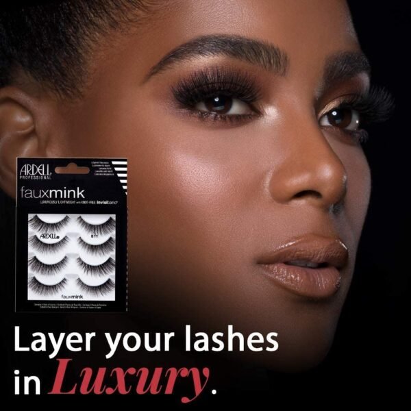 Ardell Faux Mink Lashes False Eyelashes 811 - Luxuriously Lightweight, Knot-Free Invisiband, Reusable Strip Lashes, 4 Pairs, 1 Pack