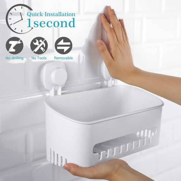 Budget & Good Shower Caddy Suction Cup No-Drilling Removable Bathroom Organizer Storage Heavy Duty Shelf Basket for Bath Shampoo Conditioner - White