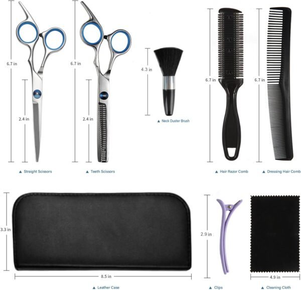 61I9hm6cs6L._AC_SL1500_.jpg Haircut Scissors Kit, 11 Pcs Professional Set - Haircut, Thinning Scissors, Neck Duster Brush, Comb, Barber Cape, Hair Clips, Hairdressing Shears for Barber and Home