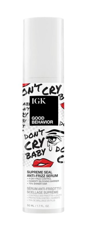 IGK Good Behavior Anti-Frizz Smoothing Serum – Boosts Shine, Seals Out Humidity, UV & Heat Protection, For Dry Frizz-Prone Hair, 1.3 oz